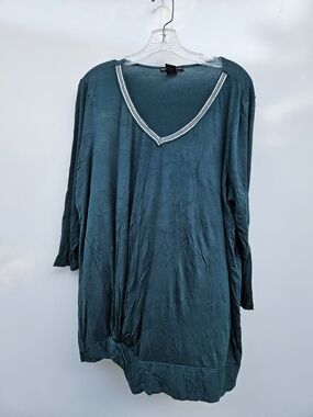 Design History Teal V-Neck with Metallic Trim